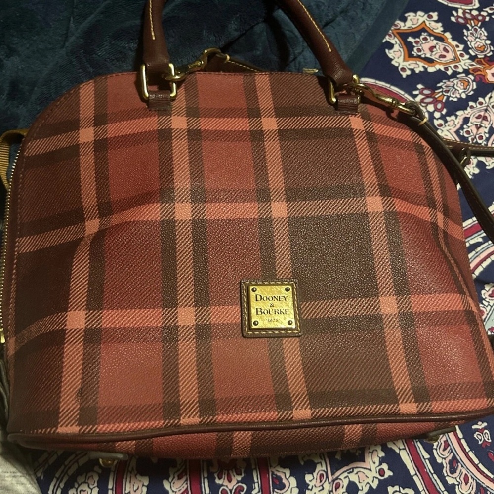 Dooney & Bourke Brown Satchel with Plaid Design